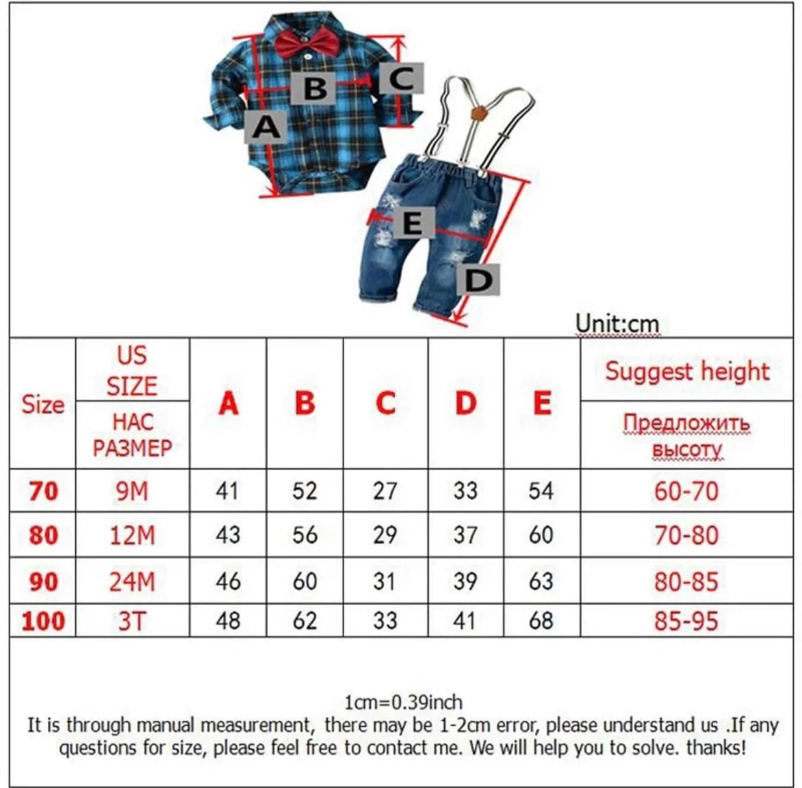Trendy Baby Boy Denim and Plaid Shirt Set