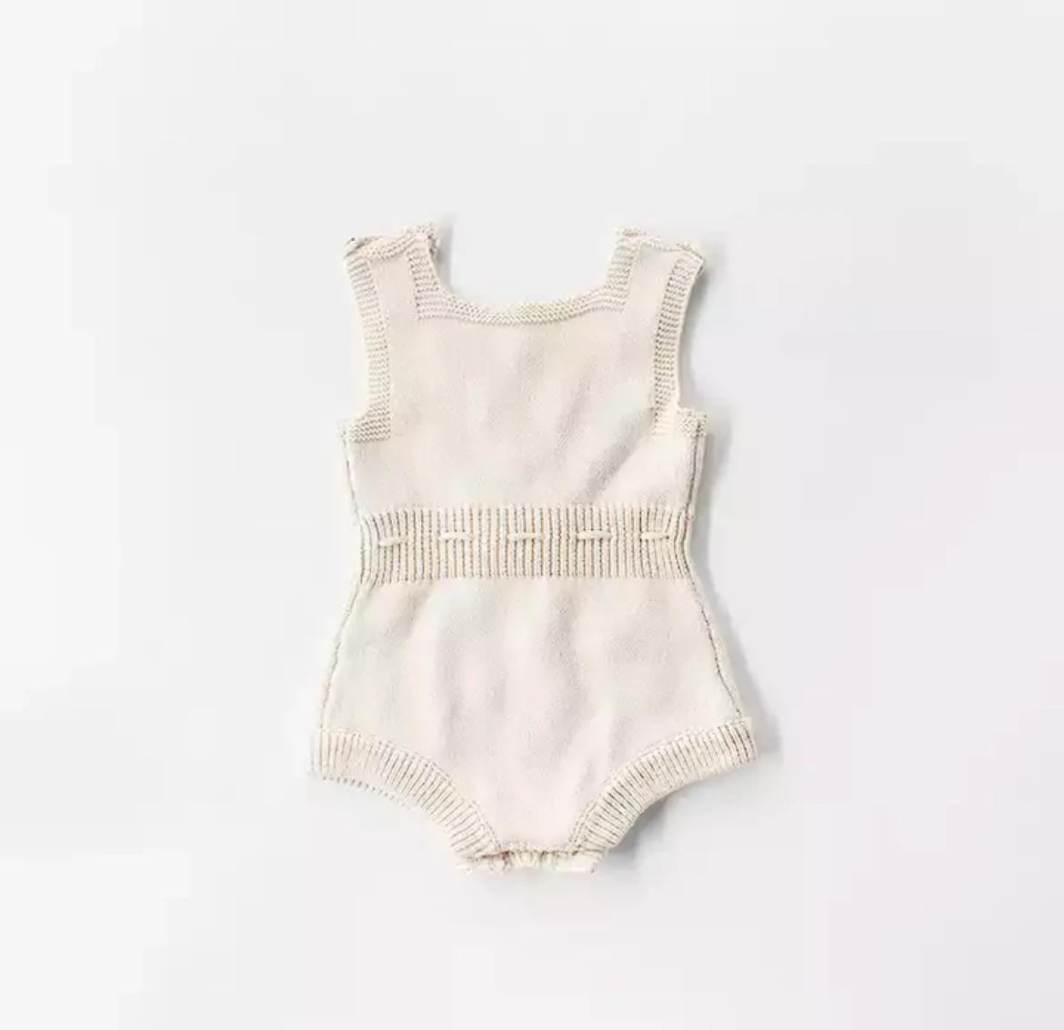 Baby Girl Knitted Romper with Bobbles / Pom Pom - Natural / Multi