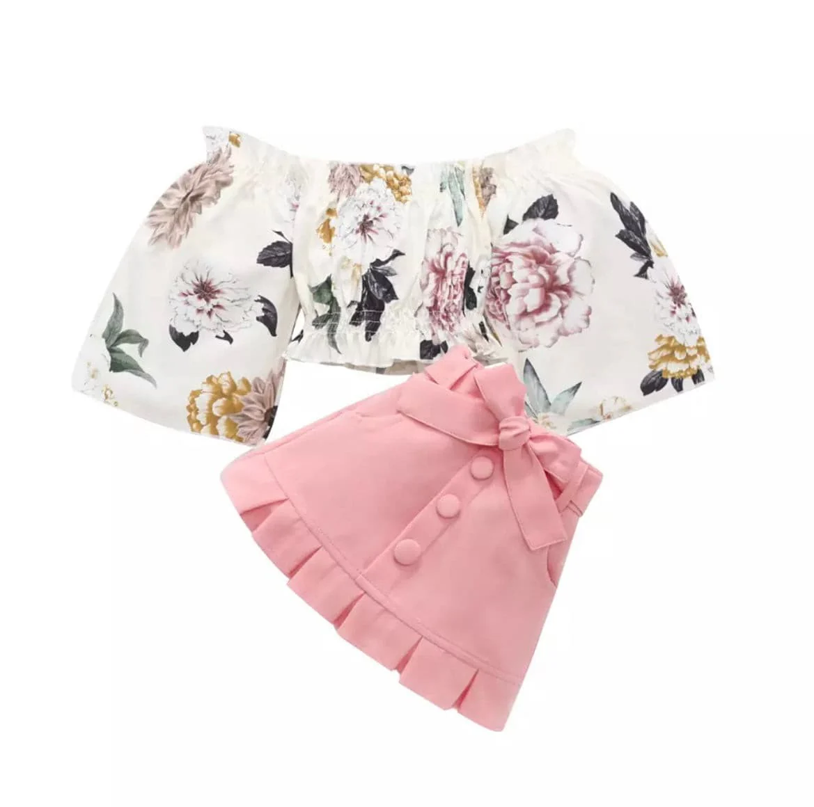 Cecilia - Floral Bell Sleeve Set , Pink