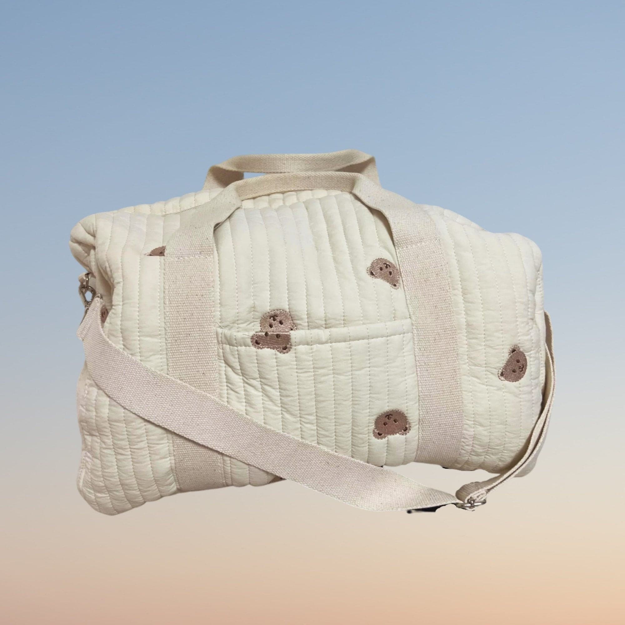 Large Nappy Bag , Embroidered and Quilted Diaper Bag