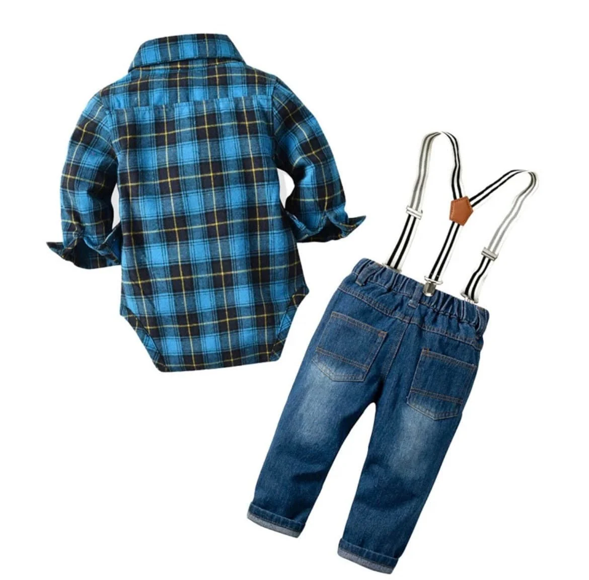 Trendy Baby Boy Denim and Plaid Shirt Set