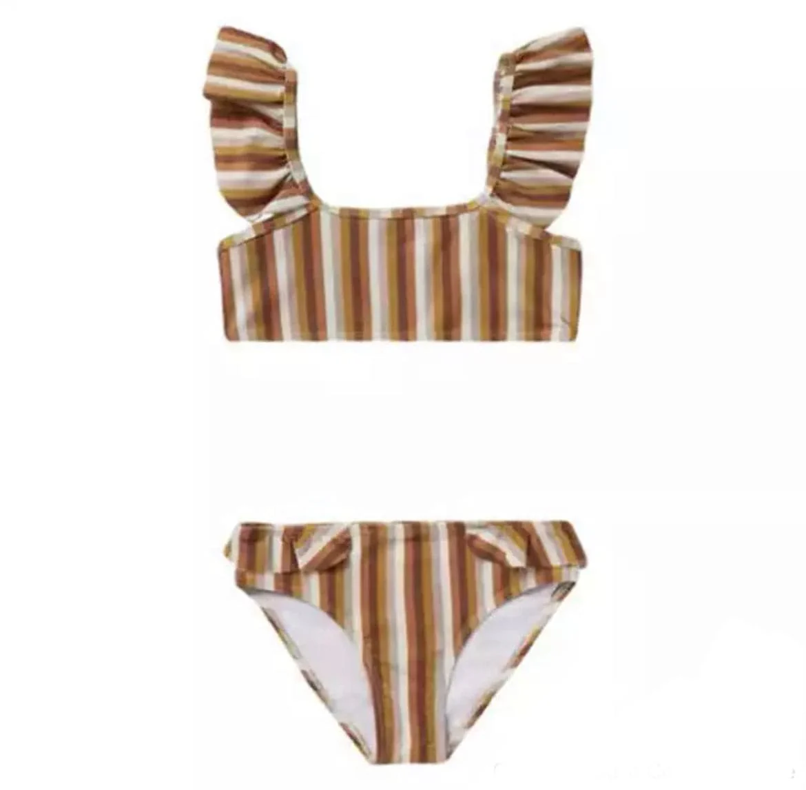 Girls Swimsuit Bikini , Stripes + Frill Straps , from 12 months-12 years