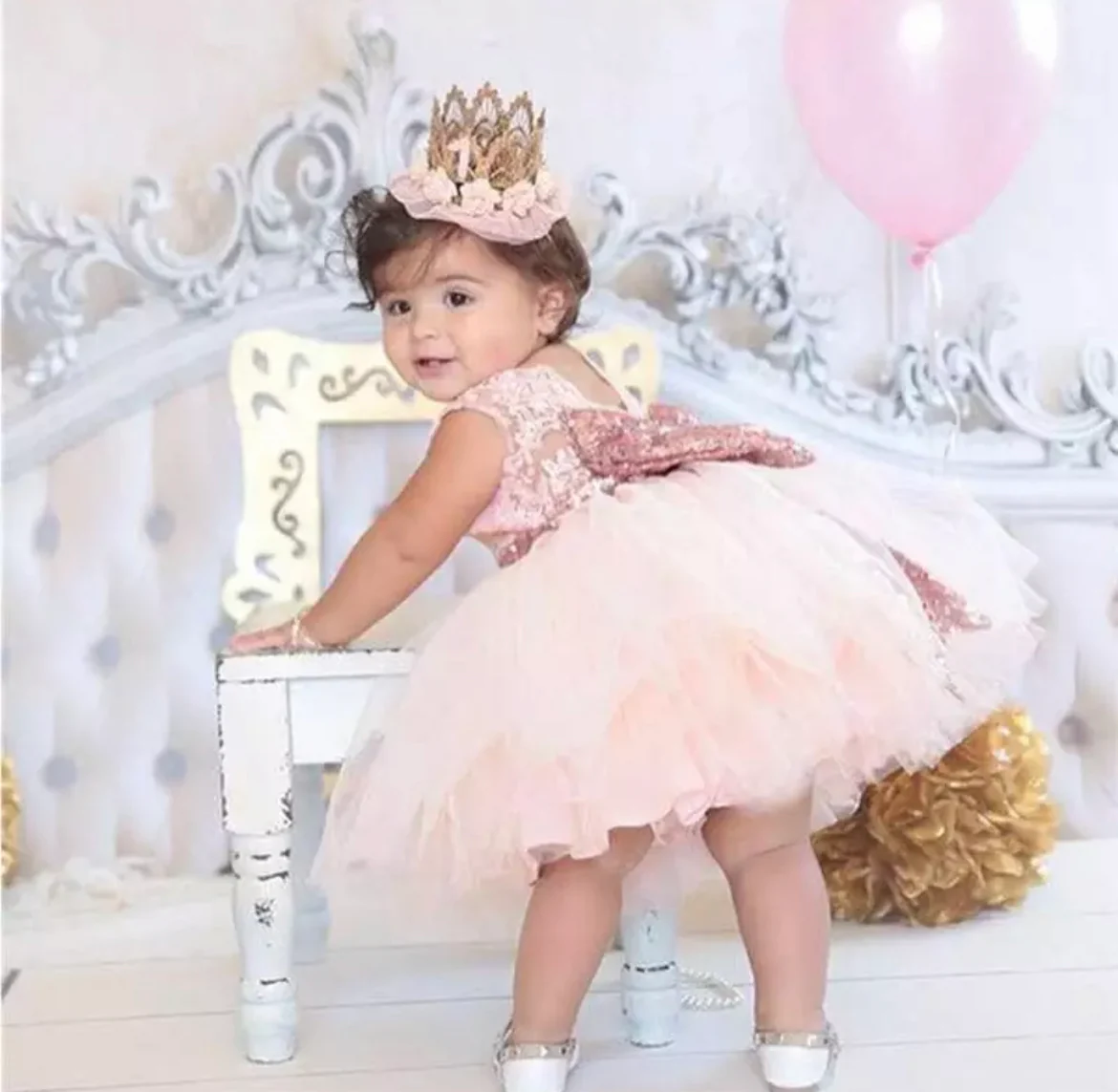 Elissa - Pink Princess Tulle Dress with Large Sequin Bow