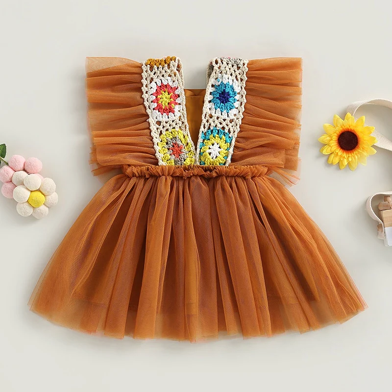 Crochet Bohemian Romper Dress , Baby Girl Newborn to 3 years