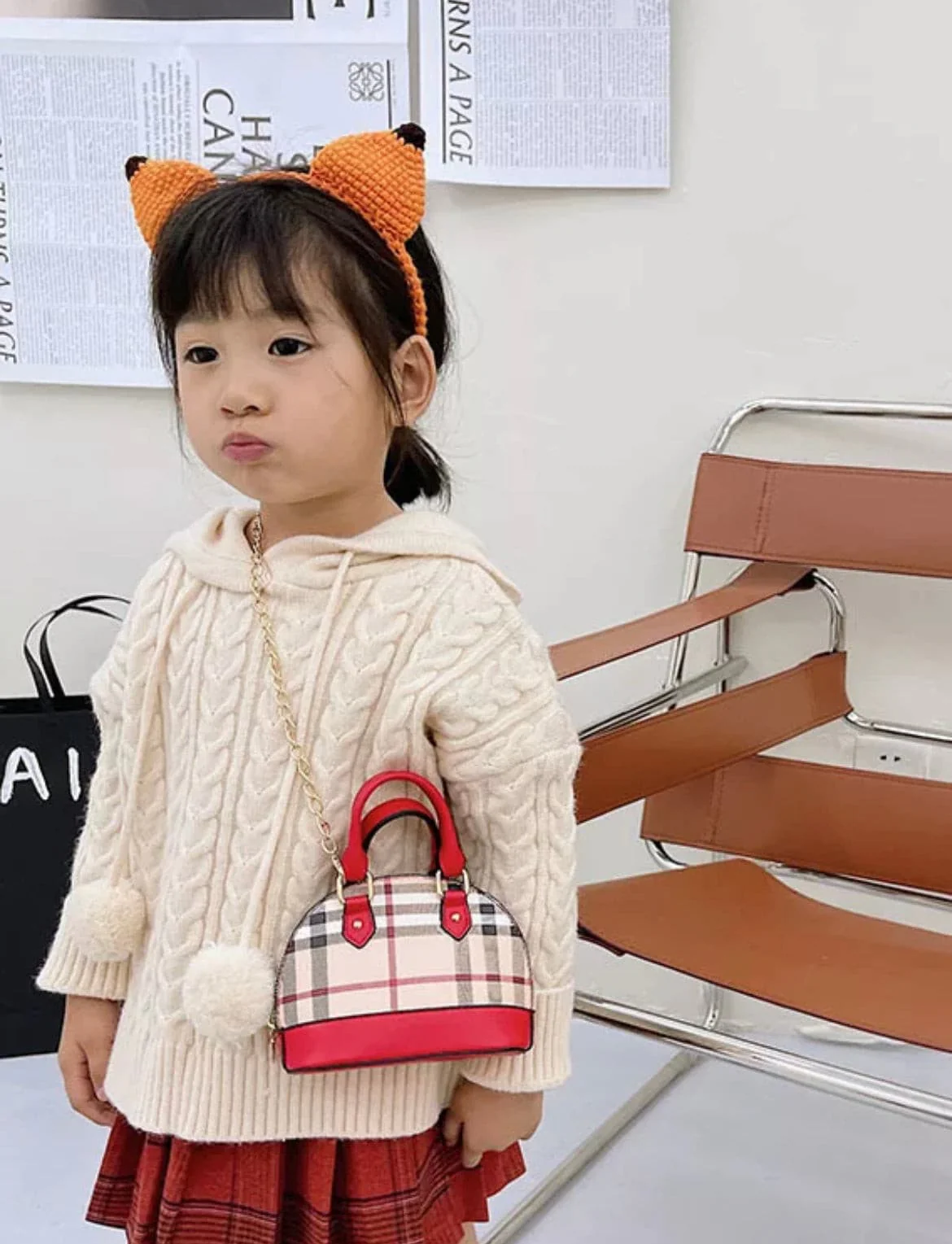 Designer Plaid Mini Purse Bag Plaid Vegan Leather Handbag