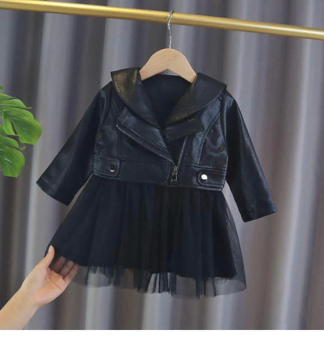 Black Rocker Tutu Dress with Leather Jacket in size 9 months to 5 years