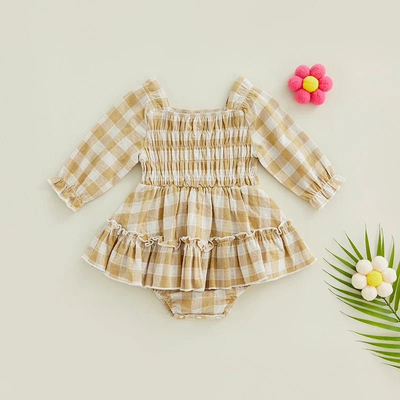 Nerida - Gingham Ruched Long Sleeve Romper