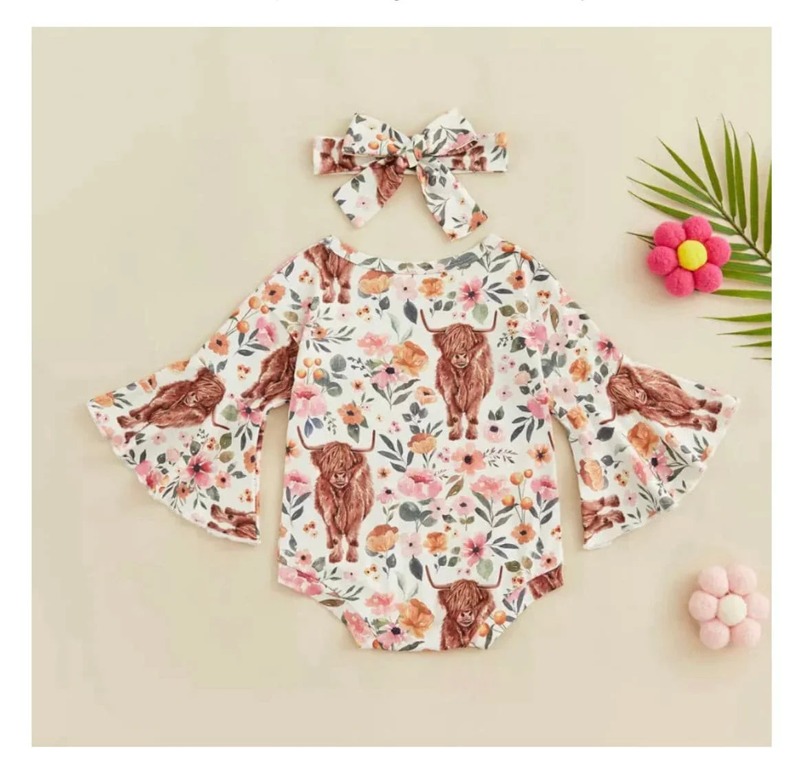 Boho Cow Romper - Pink Floral