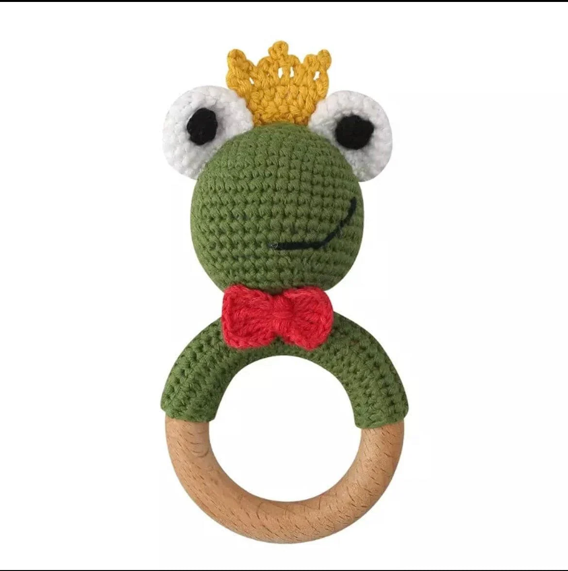 Crochet Baby Rattle Toy, Smooth Beech Wood Teething, Crochet Ring Soother