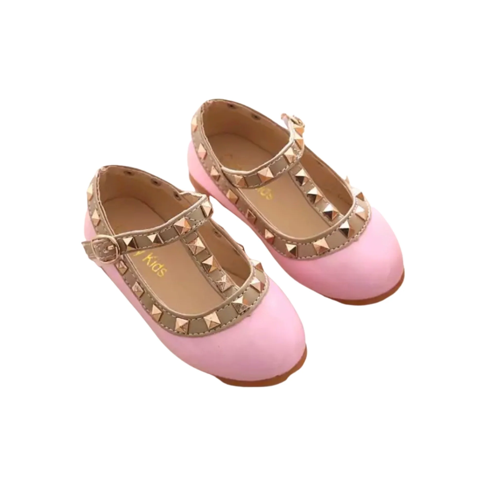 Valerie - Rockstar Stud Pink Patent Leather Girl Shoes - Pink