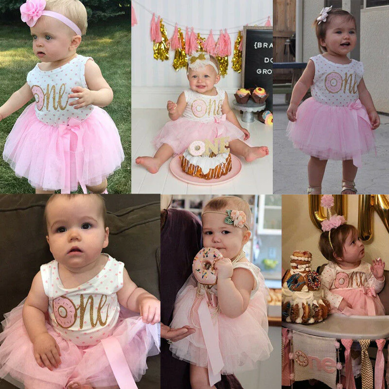 Baby Girl Donut Print Third Birthday Tutu Dress Outfit
