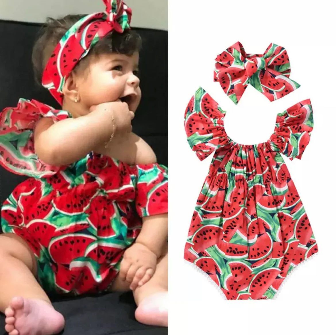 Watermelon Romper with Headband