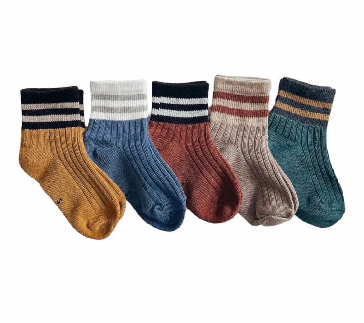 Boys Ribbed Stripe Crew Socks - 5 Pack