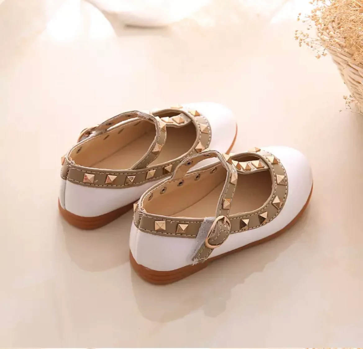 Valerie -Rockstar Stud White Patent Leather Girl Shoes -White