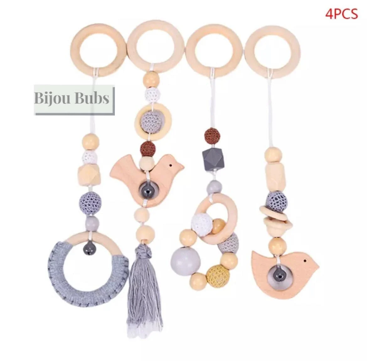 Wood Baby GymToys - Baby Gym Toys - Wood Play Gym Bird & Bell Toys ,Wooden play toys,  Natural wooden Montessori toys, Baby Gym Hanging Toys