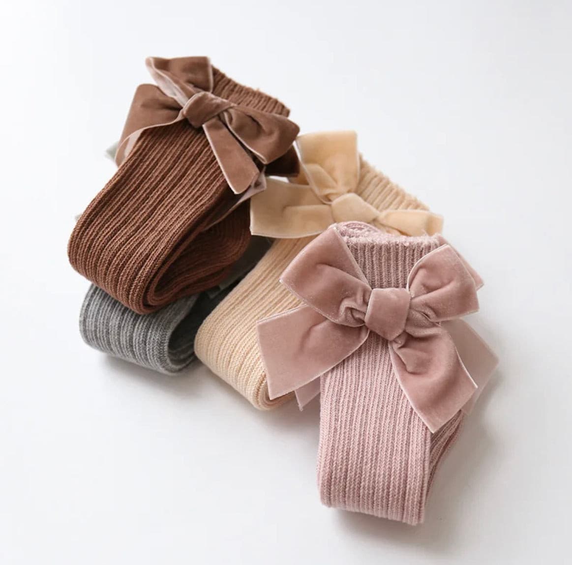 Valentina - Velvet Bow Baby Socks - Dusty Pink