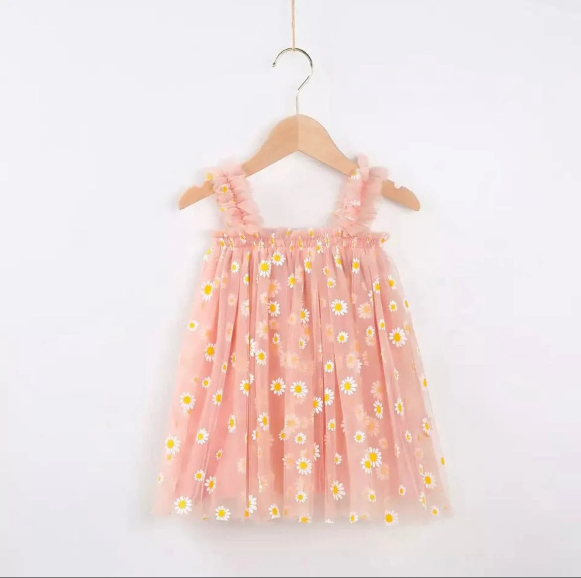 Girls Tulle Tutu Dress with Daisies - Pink