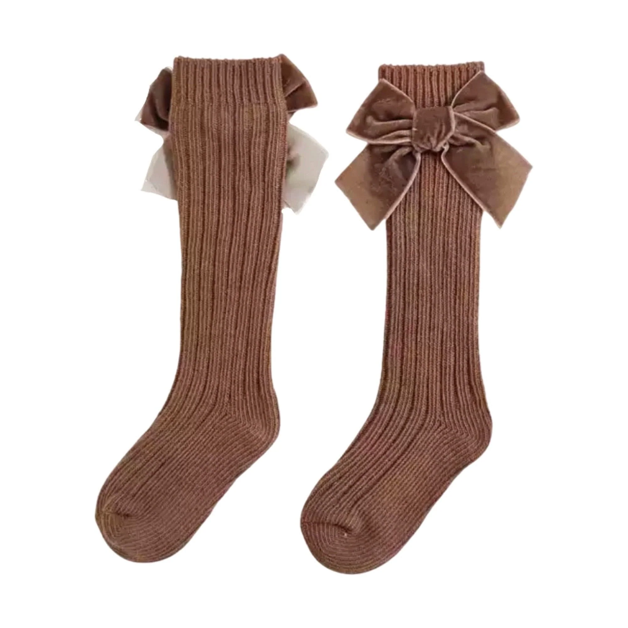 Valentina - Velvet Bow Baby Socks - Rust