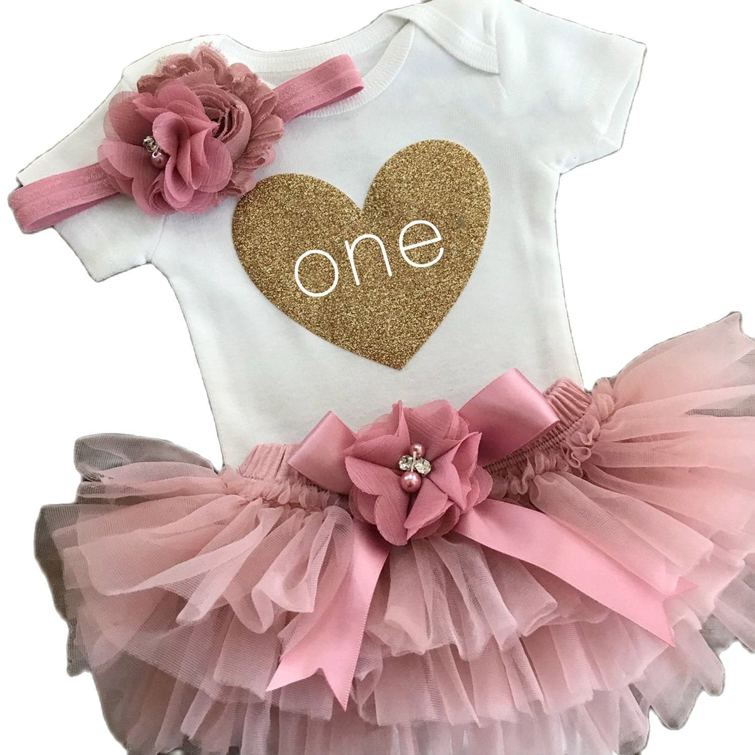 Baby Girls First 1st Birthday Outfit - Dusty pink
