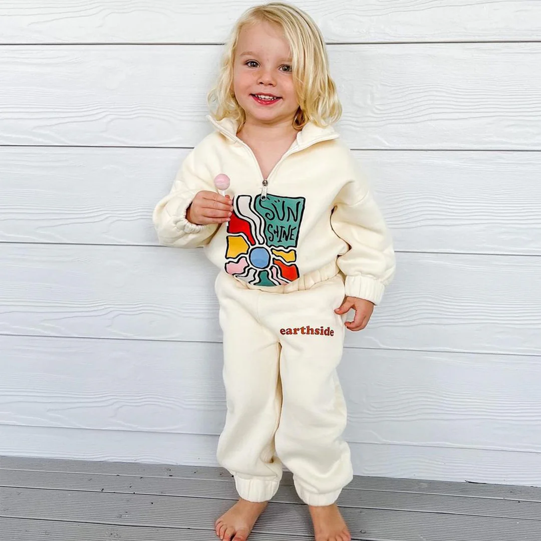 Earth Day Tracksuit Set Half-Zip Fleece - Ivory Milk