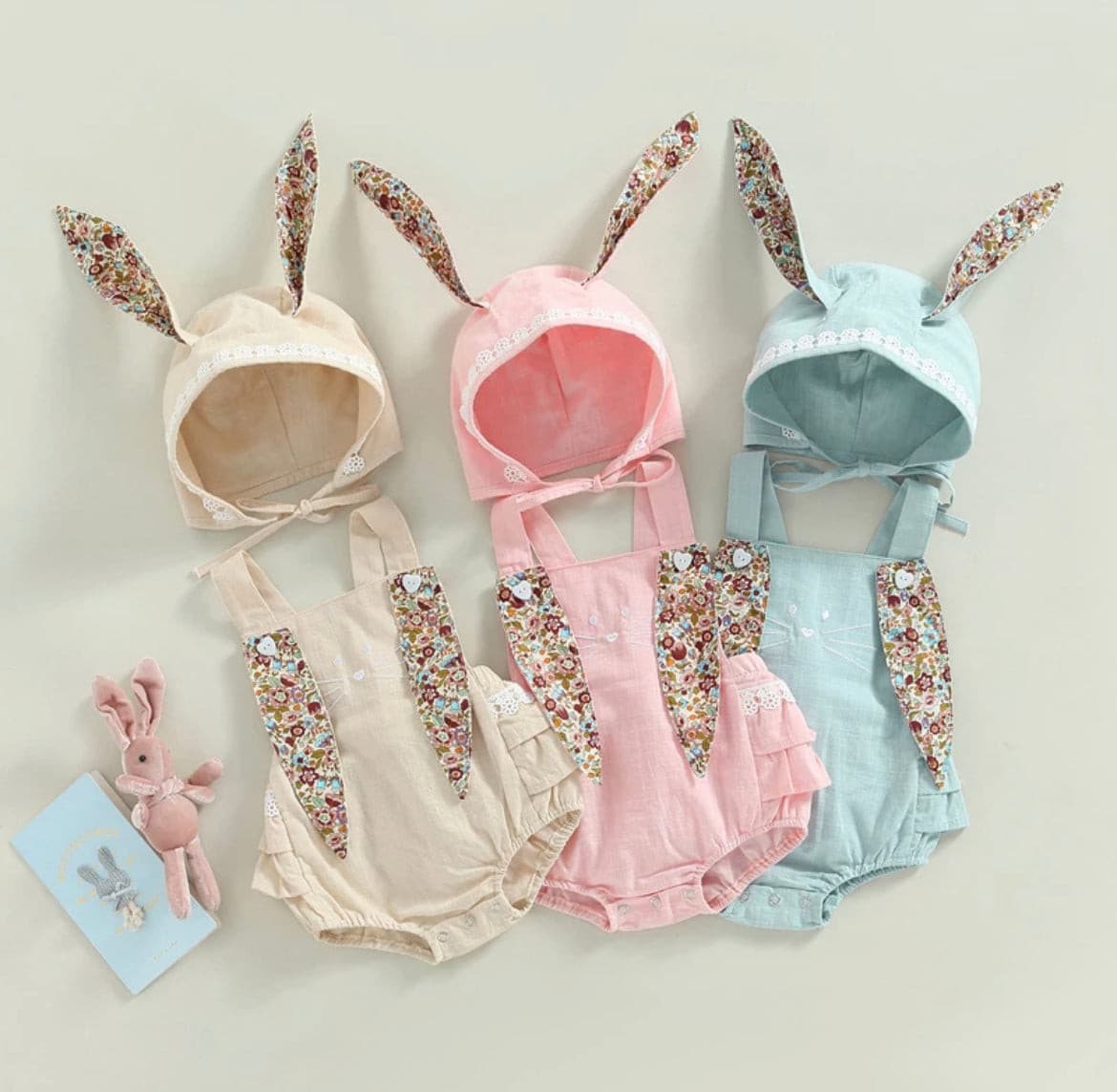 Bunny Romper & Matching Hat - Beige Sand