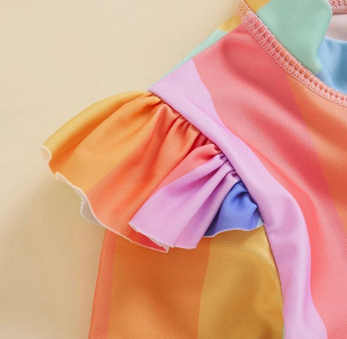 Girls Rainbow Long Sleeve Frill UV suit - Rainbow Multi
