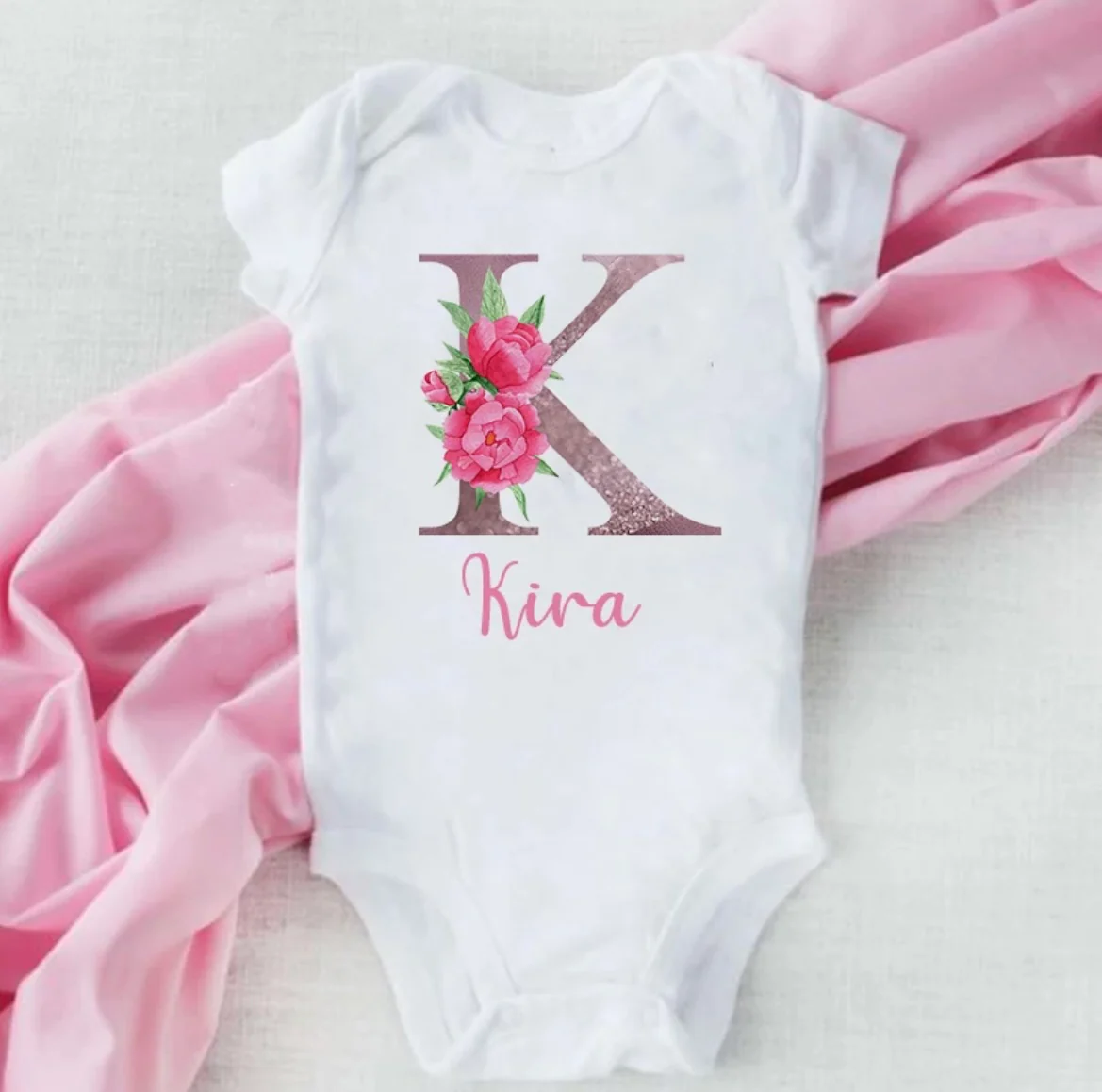 Personalised Baby Onesie - Pretty Pink LETTER + NAME