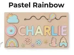 Pastel Personalized Custom First Name Wooden Puzzle , Educational Toys For Toddlers
