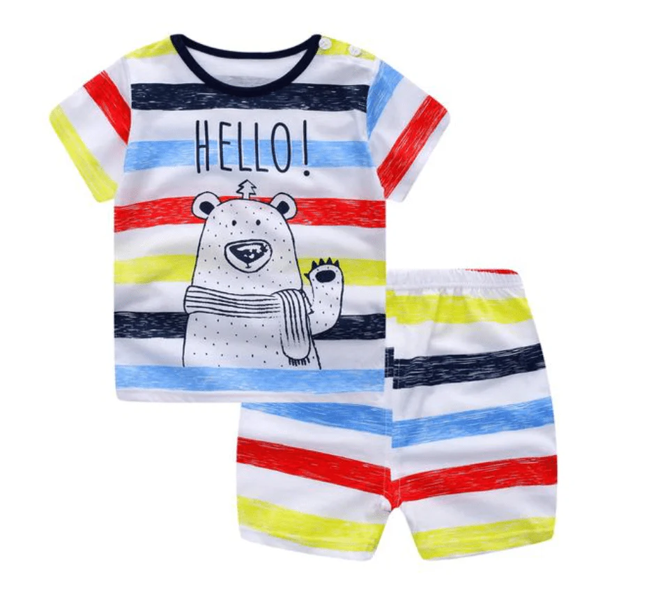 Bright yellow Bear  - Boys Cotton Printed T-Shirt & Shorts Set