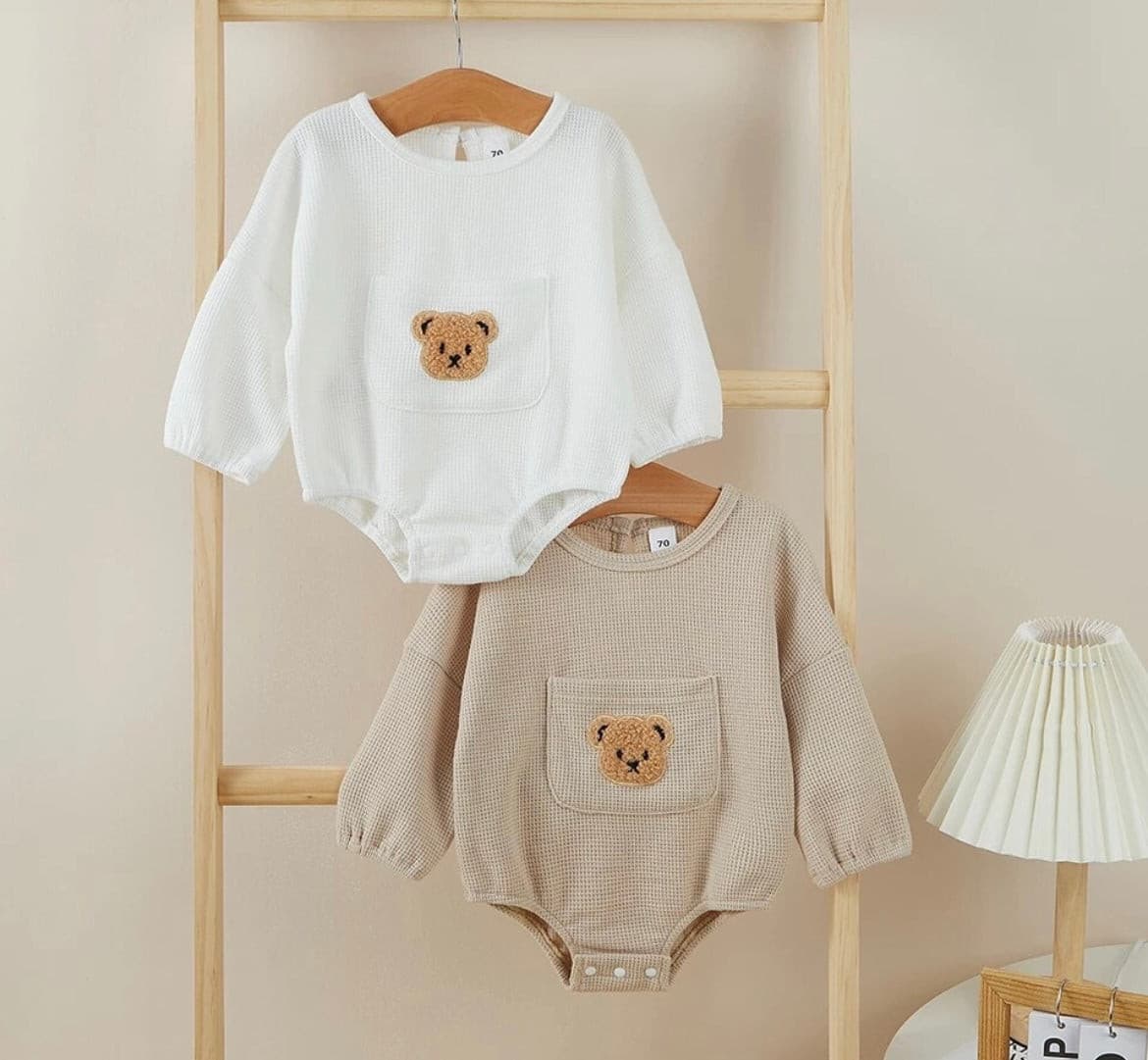 Little Bear - Waffle Knit Cotton Baby Oversized Romper