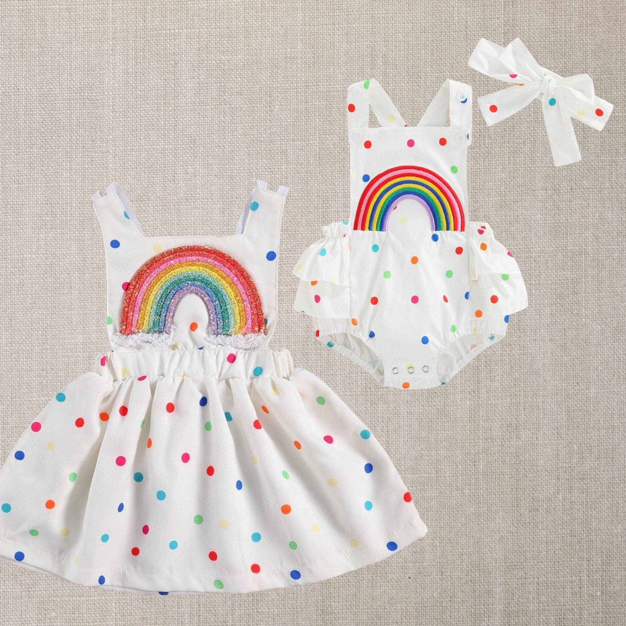 White Rainbow Polka Dot Dress