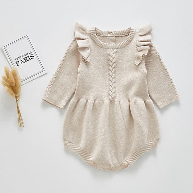 Faye - Baby Girls Knitted Long Sleeve Ruffled Romper