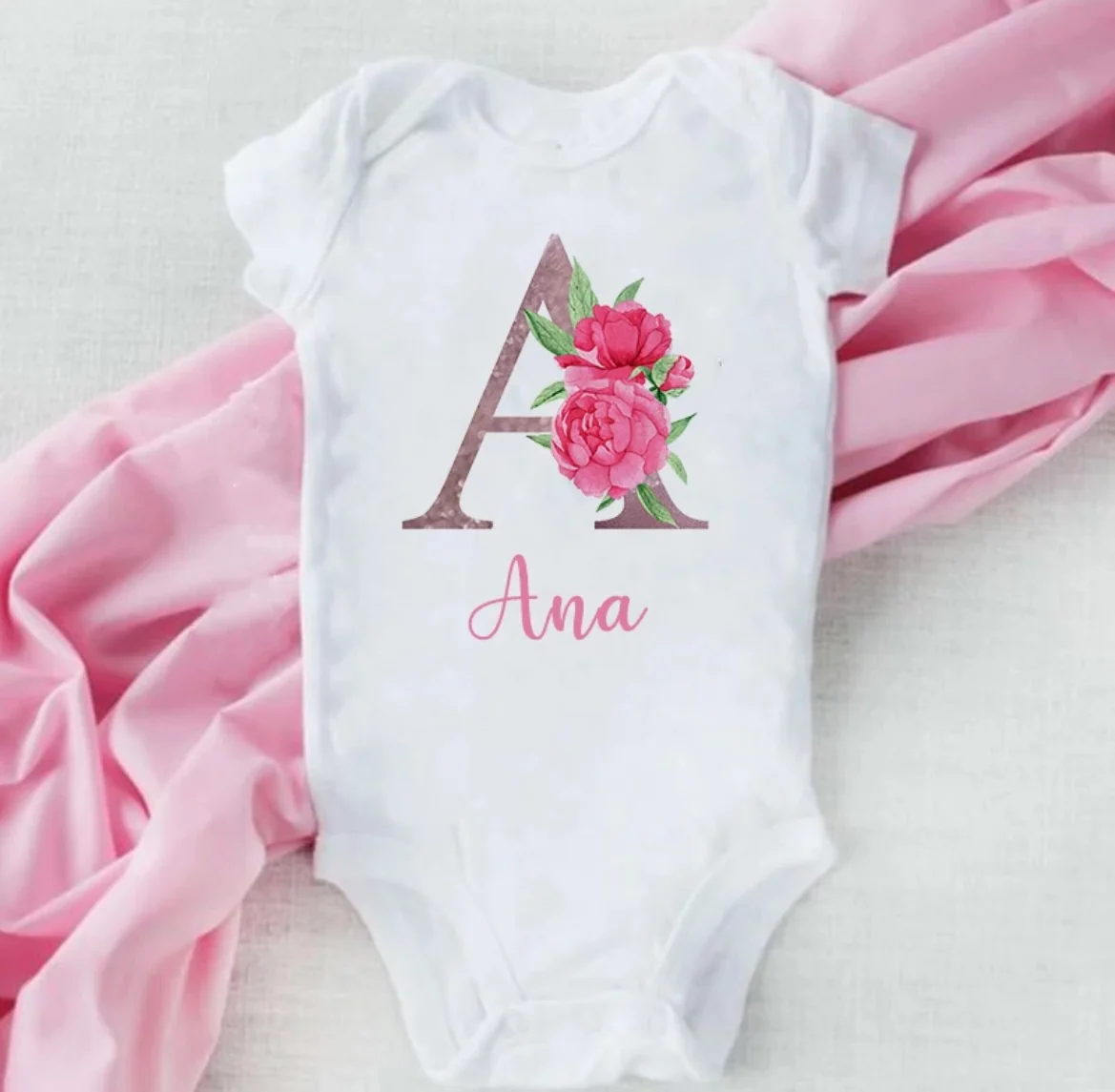 Personalised Baby Onesie - Pretty Pink LETTER + NAME
