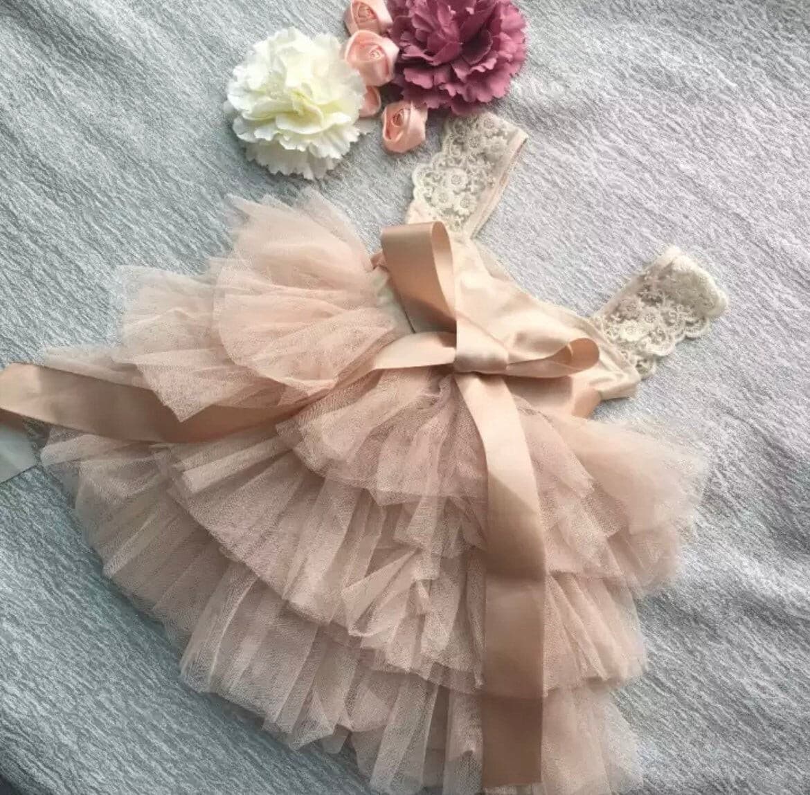 Davina - Princess Lace & Tulle Dress with Floral Sash