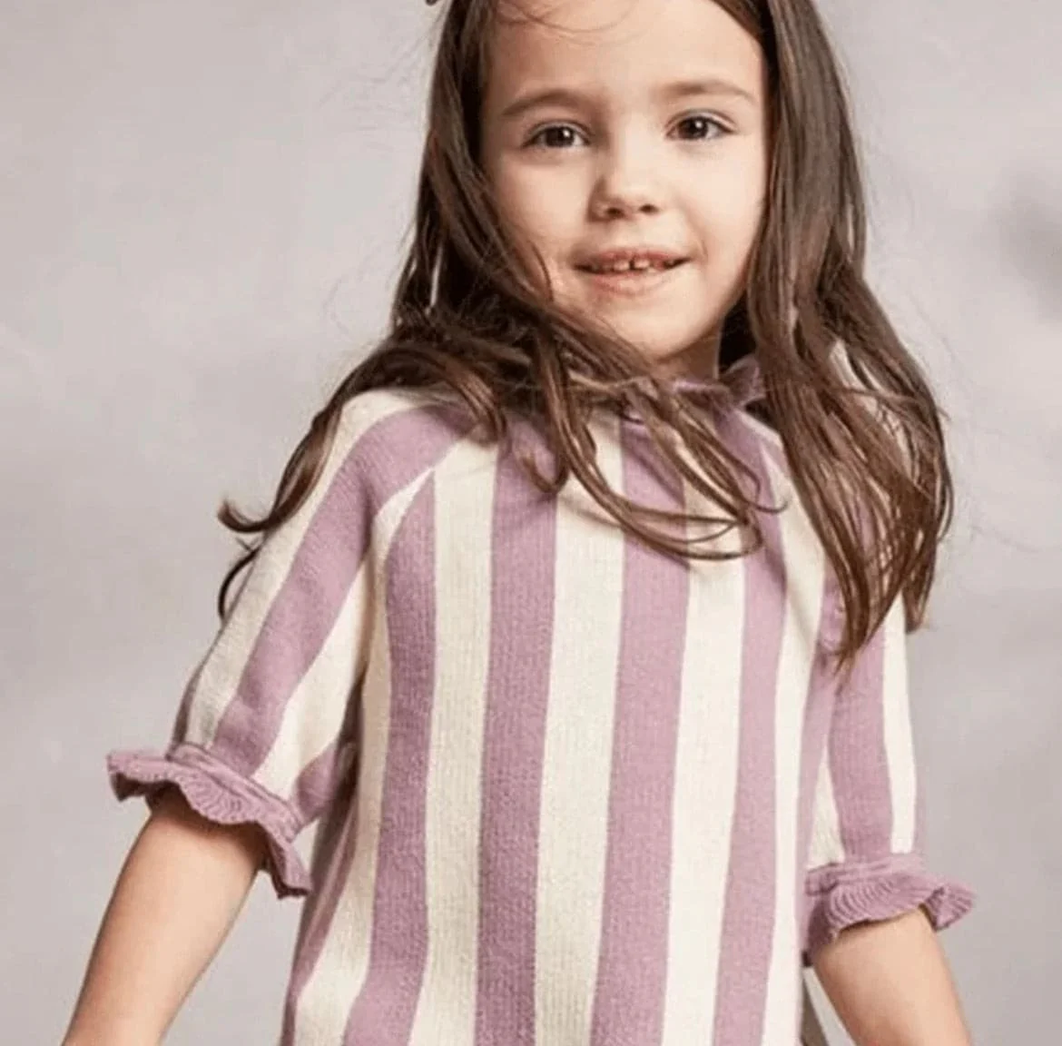 Girls 100% Cotton Knitted Stripe Dress - Lilac