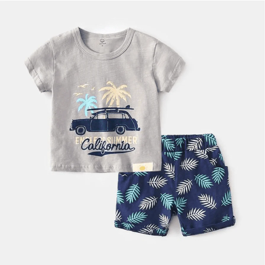 California - Boys Cotton Printed T-Shirt & Shorts Set