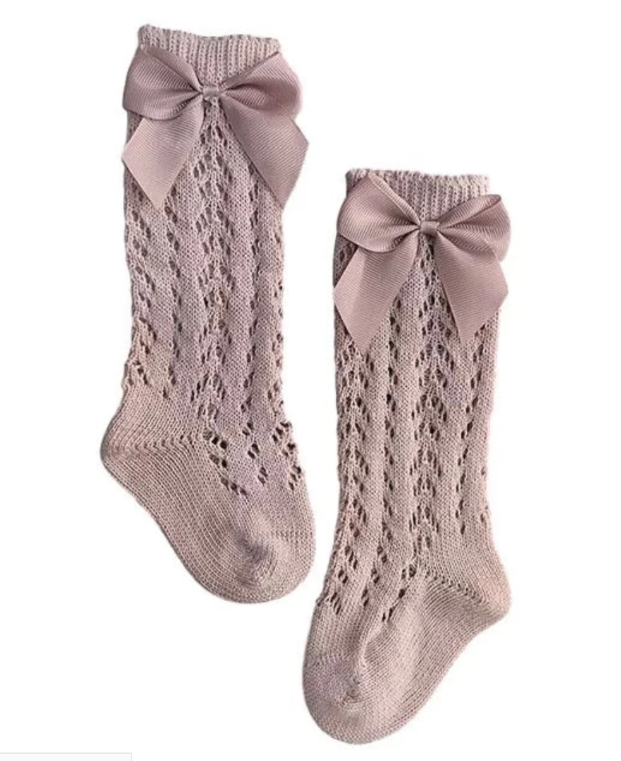 Baby Crochet Socks - Spanish Style Girls Socks - Dusty Pink