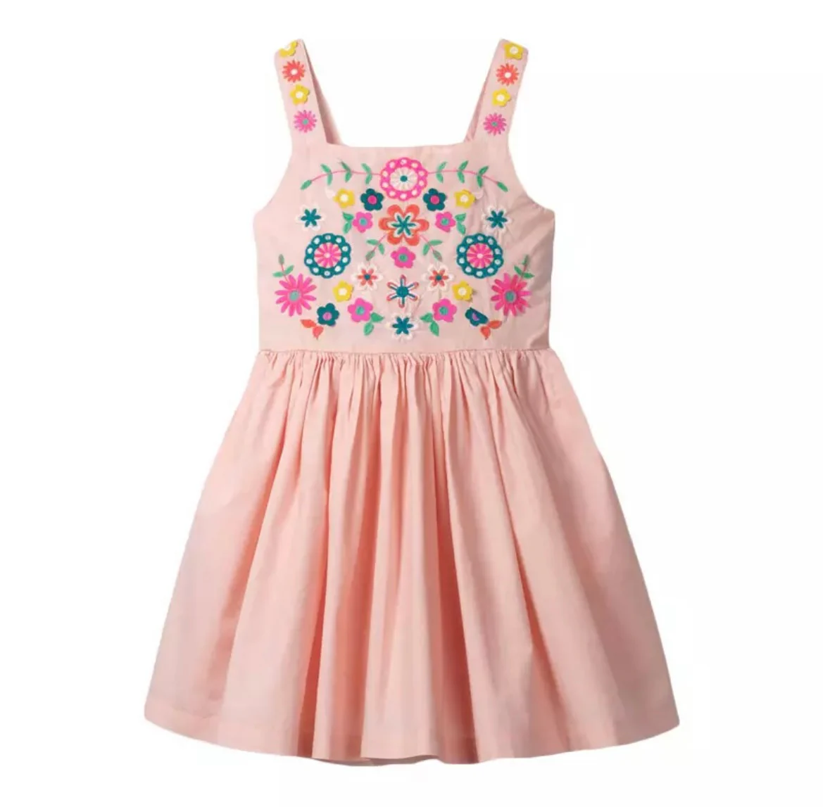 Girls Boho Embroidered Summer Dress - Pink