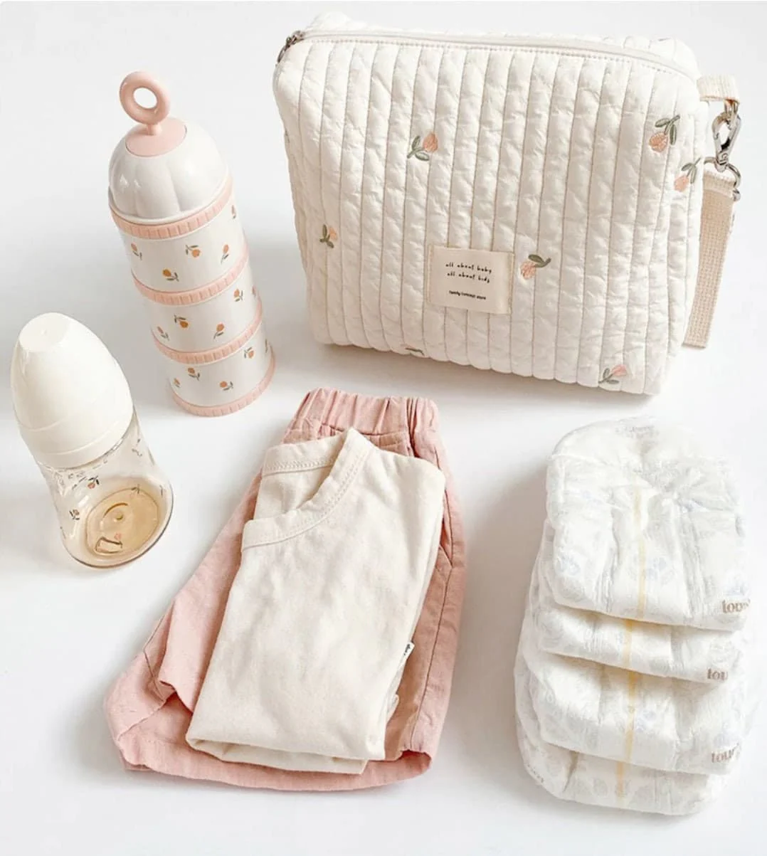 Stylish Small Quilted and Embroidered Pram/ Stroller Nappy/Diaper Bag