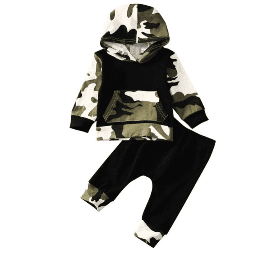 Camo Hoodie & Trackpants Set - Newborn to 3T - Boys Cotton