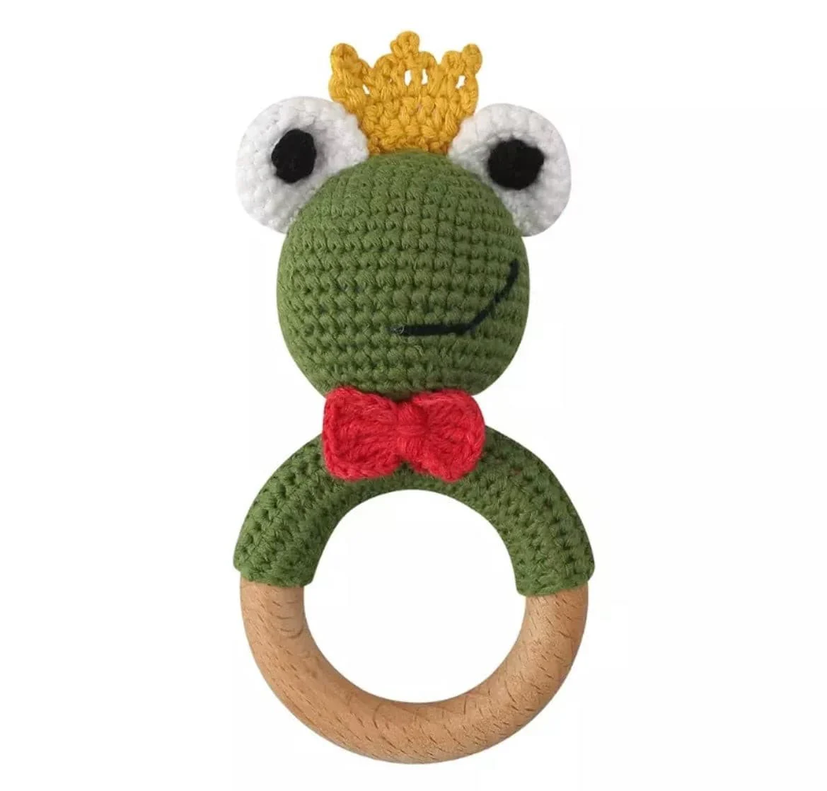 Crochet Baby Rattle Toy, Smooth Beech Wood Teething, Crochet Ring Soother