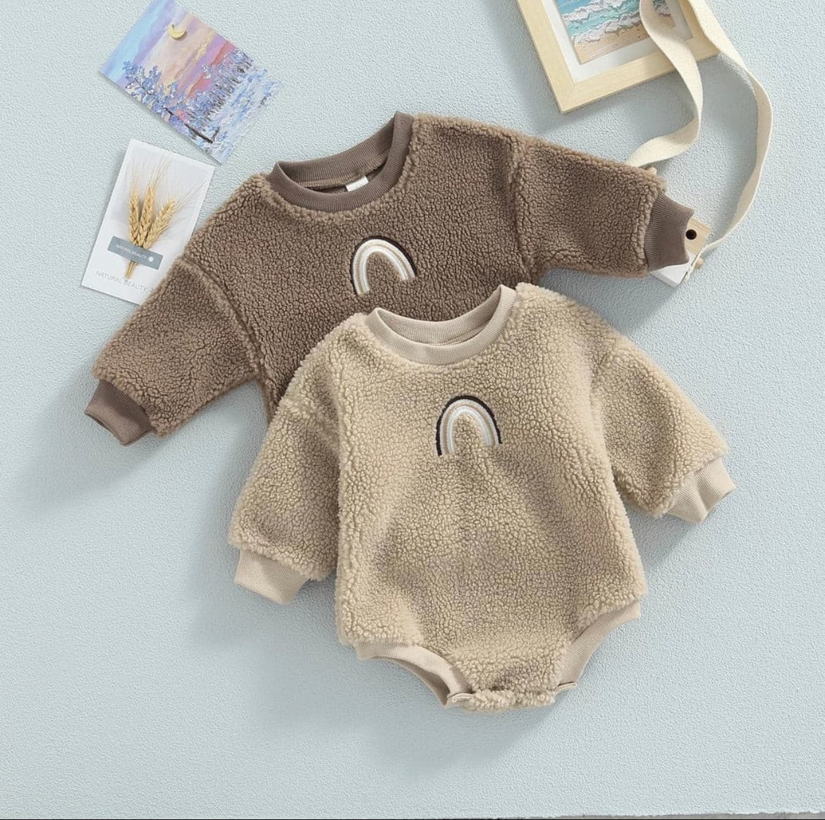Sherpa Rainbow Sweater Romper - Taupe