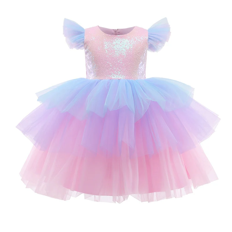 Mitsy - Girls Rainbow Unicorn Princess Dress - Pastel Rainbow Dress