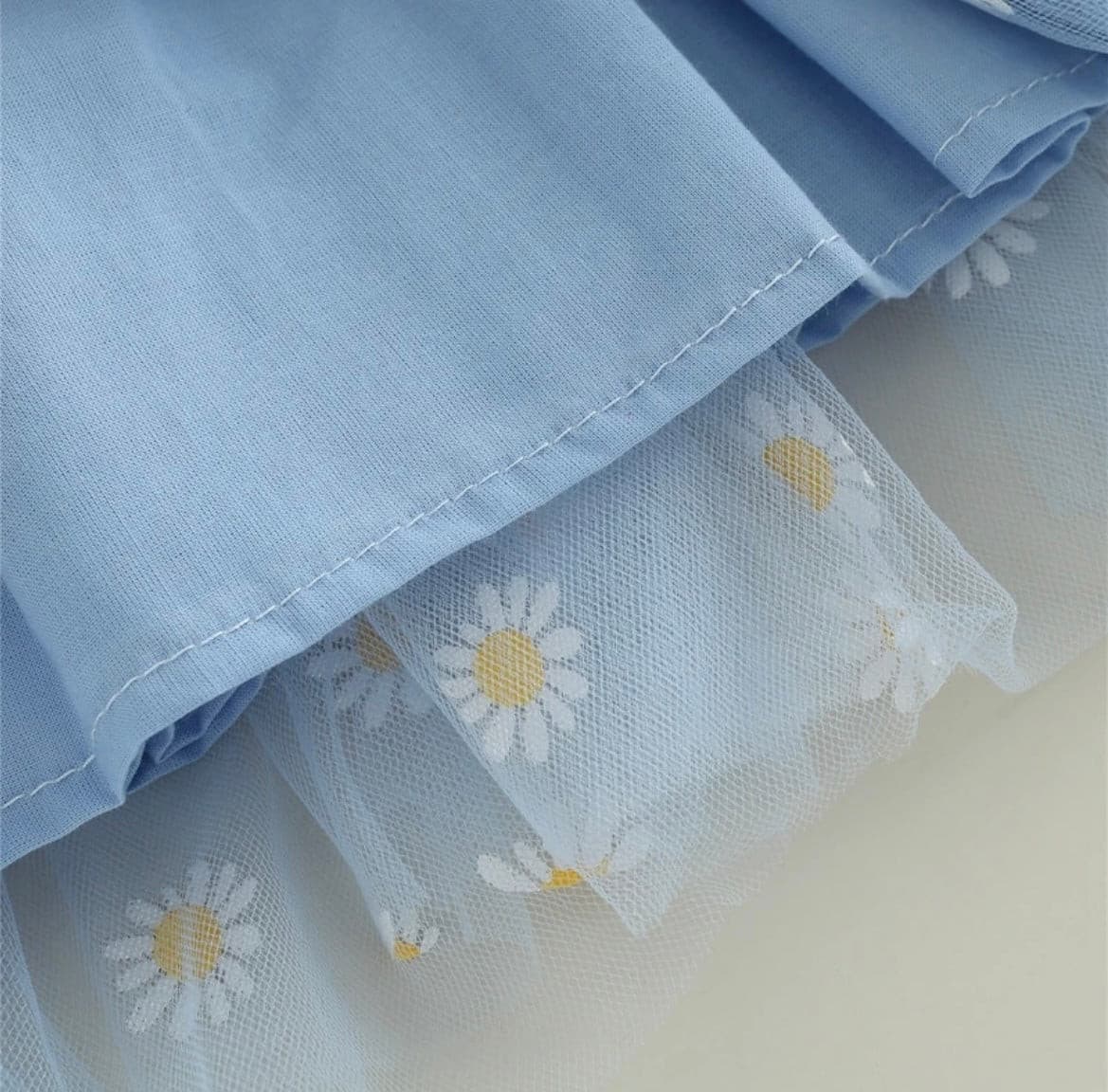 Girls Tulle Tutu Dress with Daisies - Sky Blue