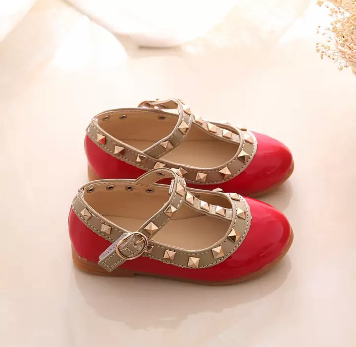 Valerie -Rockstar Stud Patent Leather Girl Shoes - Red