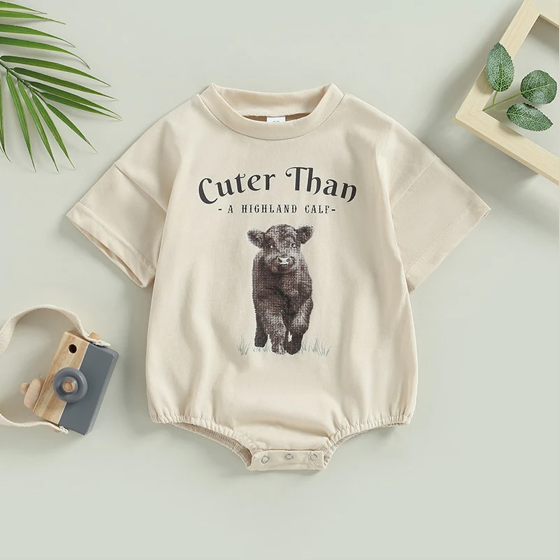 Cuter Than A Highland Calf - Trendy Oversize Cowboy Tee Romper Suit