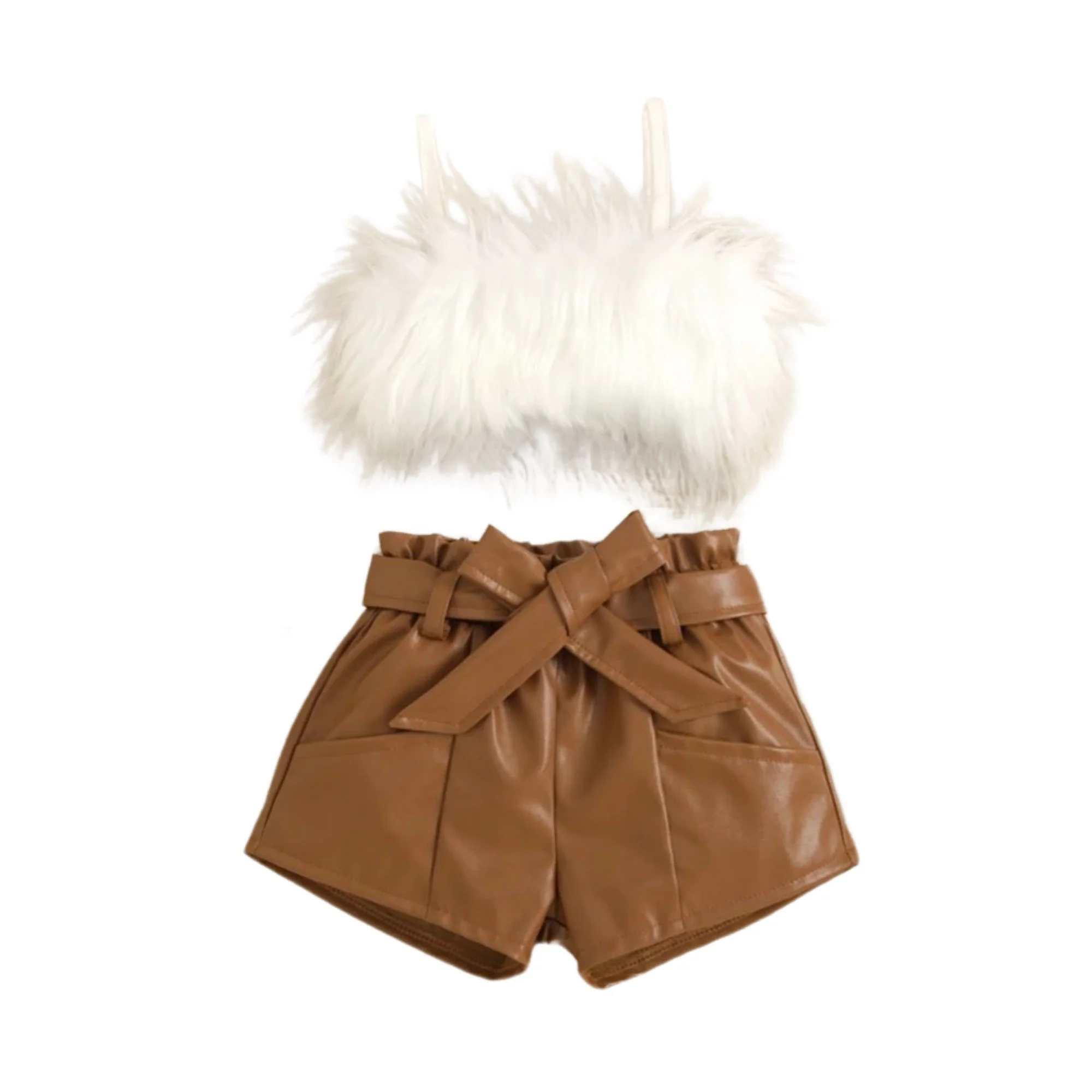 Girls Fluffy Crop Top Set