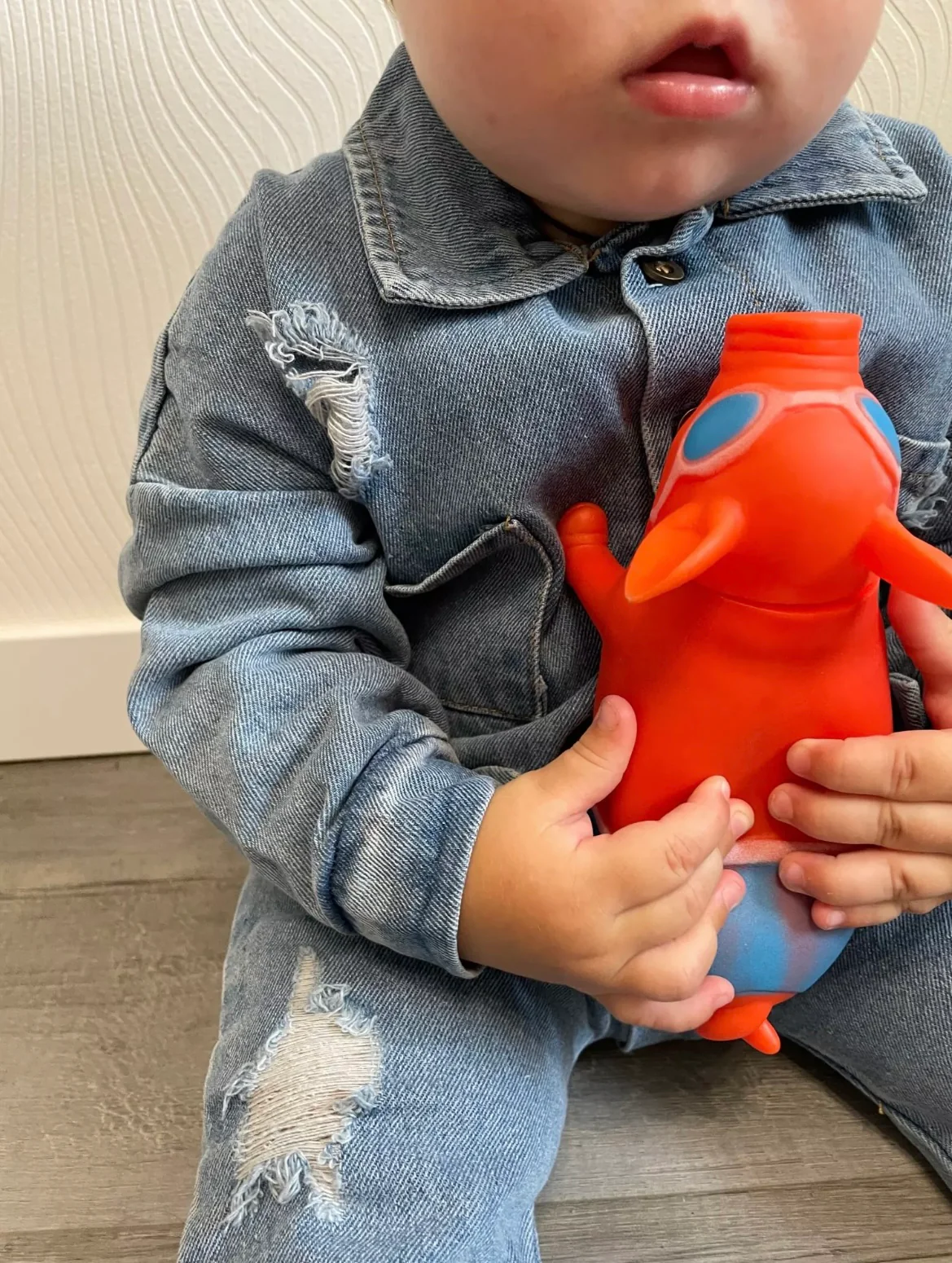 Distressed Denim Long Sleeve Romper