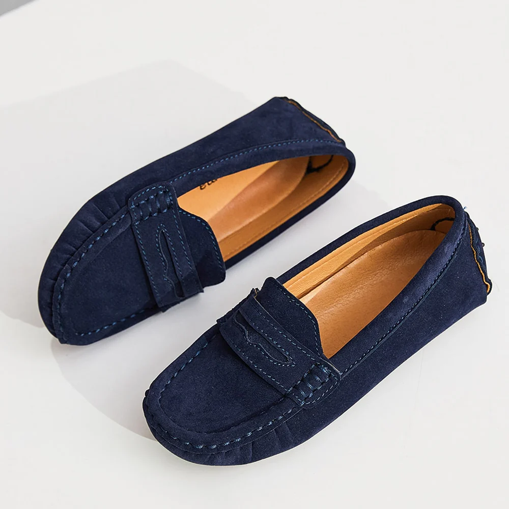 Petersburg - Boys Penny Loafers Shoes, Genuine Leather Suede