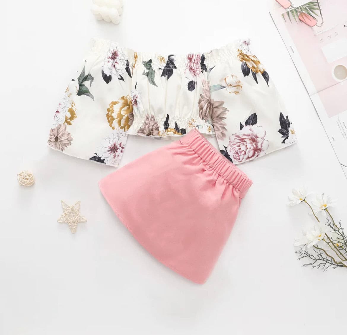 Cecilia - Floral Bell Sleeve Set , Pink